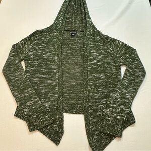 Wet Seal Green Hooded Cardigan Size L Marled Knit Waterfall Open Front